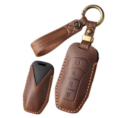 Imagem de HIBEYO Capa de chaveiro de couro adequada para BYD Song Plus Atto 3 Han EV Tang DM Qin Seal Acessórios de carro golfinho sem chave Smart Key Shell apto para BYD com protetor de chaveiro - tipo B