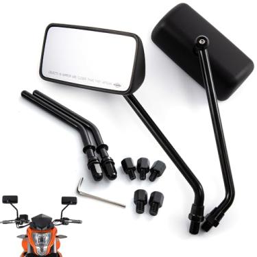 Imagem de Retrovisores laterais retangulares de motocicleta 8 mm 10 mm haste universal ajustável para motocicleta, scooter, quadriciclo, café, corredor, bobber chopper cruiser (preto)