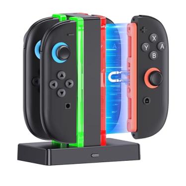 Imagem de Base de carregamento compatível com controles Nintendo Switch 2 Joy-Con com indicação LED, Switch 2 estações de carregamento com cabo de carregamento, armazenamento vertical com 4 portas magnéticas de