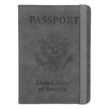 Imagem de Porta-passaporte e porta-cartão de vacina, capa para passaporte com bloqueio RFID, Cinza, Elástico