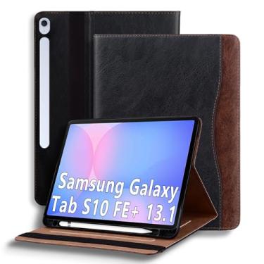 Imagem de TIPOYOROOS Capa para Samsung Galaxy Tab S10 FE Plus 13,1 polegadas 2025 (SM-X620/SM-X626B) Capa inteligente com bolso e porta-lápis, couro PU empresarial com compartimento para cartão, preta