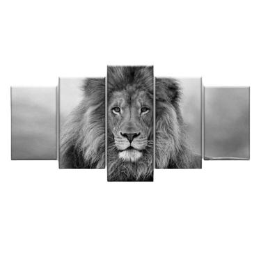 Imagem de Quadro Decorativo Leão Preto E Branco 129X61 5 Peças