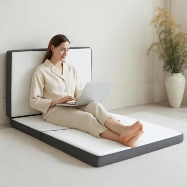 Imagem de HUEIFY Colchão Queen dobrável de espuma viscoelástica tripla, colchão dobrável de 7,6 cm para dormir dos hóspedes. Tapete portátil de três dobras com capa lavável removível, tapete de dormir para