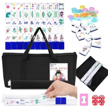 Imagem de Doreimi American Mahjong Set with 160 Acrylic White Tiles and 4 Transparent Holders/Pushers, Portable American Style Mahjong Game with Carrying Bag, Classic Board Games for Family Night