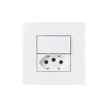 Imagem de Placa para Móveis 80x80 com Interruptor Simples 10A e Tomada 2P+T 20A MarGirius Sleek Branca