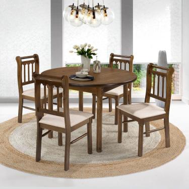 Imagem de Conjunto Sala de Jantar Mesa Redonda Com 4 Cadeiras Madeira Maciça Mv Outlet