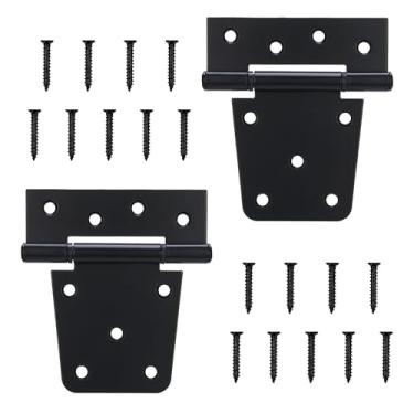 Imagem de DURIGID Dobradiças de portão de 8,5 cm, cerca de madeira resistente, furos para parafusos deslocados, revestimento em pó preto fosco dobradiças resistentes para madeira, pacote com 2