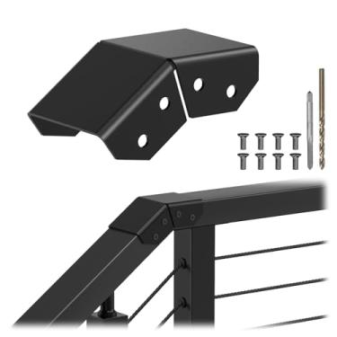 Imagem de CKE Acessórios de corrimão plano, conector de corrimão de extensão de deck a escada de alumínio, manga de transição superior de deck para escada, cabo preto, conector de corrimão para trilho superior