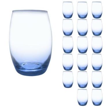 Imagem de Copo De Vidro 450ml Redondo BELLAGIO Jogo com 18 Azul Luxo - Casa Lind