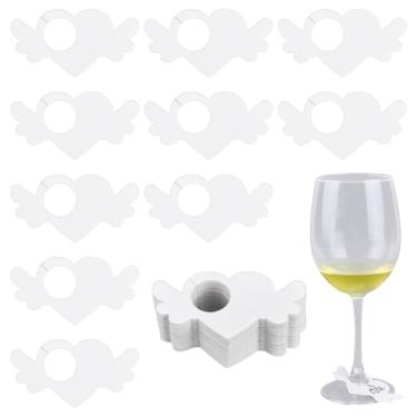 Imagem de AHANDMAKER 200 peças de marcadores de copo de vinho em branco coração etiquetas de nome de bebida pingentes de taça de vinho branco coquetel champanhe etiqueta de nome para casamento, dia dos