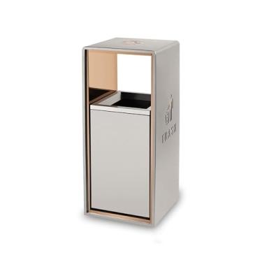 Imagem de Caixotes de lixo ao ar livre caixote de lixo quadrado metal cinzeiro, moderno doméstico comercial grande (com cinzeiro) balde de armazenamento de lixo dourado branco cinza (branco)