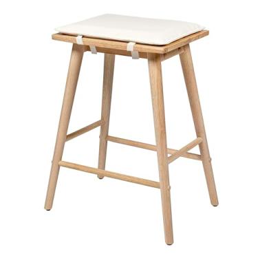 Imagem de JONATHAN Y CSL2002B Peroni 66 cm MidCentury Classic Saddle-Seat Banquinho de madeira maciça/couro vegano frente única com almofada removível para piscina, deck, piscina, bétula clara/creme