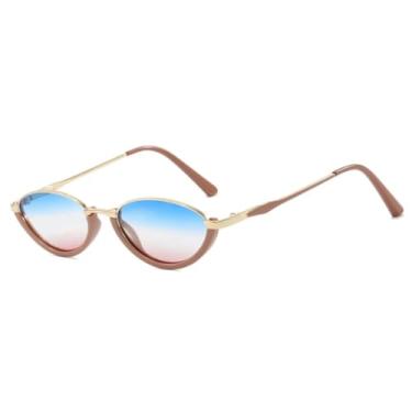 Imagem de Óculos de sol gatinho pequenos e luxuosos, modernos, femininos e masculinos, armação de metal, óculos de sol retrô para dirigir, óculos de viagem UV400 (marrom, azul, chá)