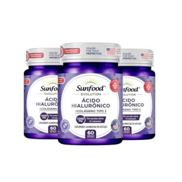 Imagem de KIT 03 ÁCIDO HIALURÔNICO + COLÁGENO TIPO 2 1000MG 60 SOFTGELS SUNFOOD EVOLUTION
