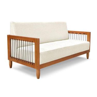 Imagem de Sofá 2 Lugares 1,60m Estrutura em Madeira Estofado em Linho Rústico Na