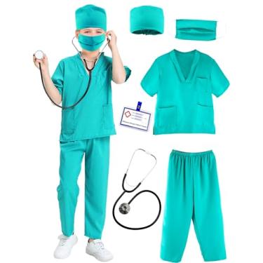 Imagem de Puteraya Conjunto De Fantasia Cirúrgica Infantil Médico, Uniforme Cirúrgico Para Meninos E Meninas, Halloween Cosplay (Verde, 10-12 Anos (150-160 Cm))