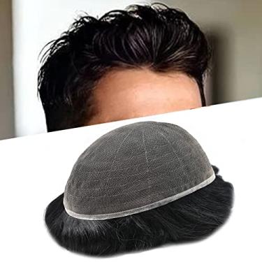 Imagem de Right Hair Toupee de cabelo masculino Remy cabelo humano renda suíça peruca masculina nó descolorido peça de cabelo para homens sistema de substituição de cabelo masculino 6X9#1B Off Black 120%