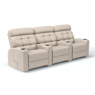 Imagem de Sofá 3 Lugares Reclinável Manual Linha Cinema em Tecido Linho Sala de 