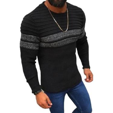 Imagem de Suéter Básico Mes Casual Decote Redondo Kit Esportivo Mes Suéter Combinando Cores Listrado Jacquard Me Suéter Juventude Me Moda Urbana Kit All-match, A-black1, XXL