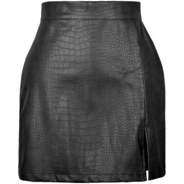 Imagem de Saia Feminina De Pu Cintura Alta Fenda Pu Mini Saia Lápis Clássico Slim Fit, Black, XL