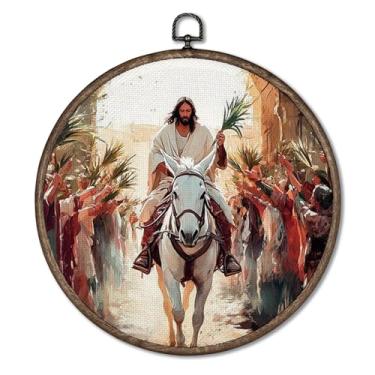 Imagem de Giosve Pôster emoldurado em tela de parede redonda Jesus Cristã, Oração Triunfal de Jesus, esculturas de parede religiosas para decoração de igreja, casa, quarto, sala de estar, 25 x 25 cm