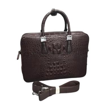 Imagem de Bolsa de ombro masculina clássica com pele de crocodilo genuína exótica cor de couro de jacaré autêntica masculina grande, Marrom, 39cm(Length) x 29cm(Height) x 8.5cm(Deep)