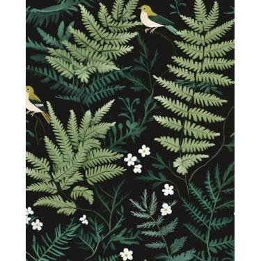 Imagem de Papel de parede de folha verde escuro descasque e cole 44 cm x 998 cm papel de contato floral preto papel de parede de pássaro botânico autoadesivo à prova d'água floresta tropical para paredes de