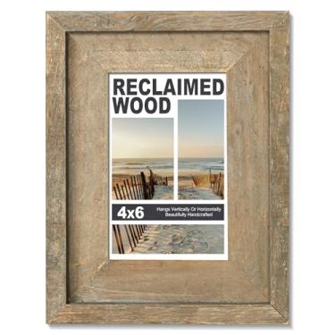 Imagem de Moldura rústica de 10 x 15 cm, moldura de madeira de celeiro recuperada com vidro temperado HD, canto de galeria familiar envelhecido, suporte de parede horizontal e vertical e exibição de mesa com