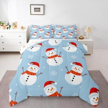 Imagem de Feelyou Conjunto de cama macio para meninos e meninas, boneco de neve, tamanho casal, edredom com floco de neve, microfibra para decoração de quarto, 3 peças com 2 fronhas