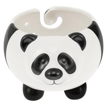 Imagem de Tigela de fio de cerâmica panda, tigela de crochê de cerâmica de grande capacidade, tigela de tricô em forma de panda fofa, tigela de armazenamento de fios com furos, suporte de bola de fio de tricô