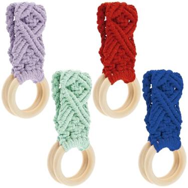 Imagem de 4 peças de suportes de toalha de macramê, anel de suporte de toalha de prato suspenso feito à mão em crochê, cabide de toalha de cozinha de macramê boho decorativo, anel de gancho de cozinha, presente