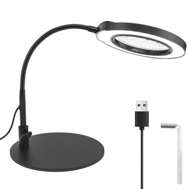 Imagem de Lupa com luz e suporte, lâmpada de mesa com 5 modos de cores, lupa iluminada por LED, lupa de mãos livres, luz de leitura flexível para artesanato, pintura, costura, trabalho próximo