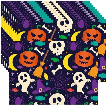 Imagem de Lucleag 50 peças de tapetes descartáveis de papel de Halloween, tema assustador de Halloween, abóbora fantasma bruxa, jogo americano decorativo para decoração de mesa de jantar, 35 x 25 cm