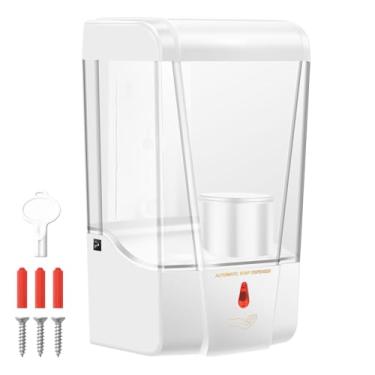 Imagem de LCZNXJJY Dispensador automático de sabonete, dispensador de sabão líquido sem toque de 670 ml, dispensador de prato/sabonete de mão recarregável com janela transparente, recipiente de montagem na