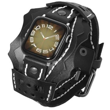 Imagem de VIQIV Pulseiras de couro masculinas compatíveis com Apple Watch Series SE/SE2/10/9/8/7/6/5/4/3 de 40 mm, 38 mm, 41 mm e 42 mm (série 10)