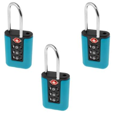 Imagem de 3 fechaduras de bagagem aprovadas pela TSA, fechaduras de combinação de viagem de 3 dígitos, cadeados de combinação pequenos portáteis de aço inoxidável aceito pela TSA para caixa de ferramentas para