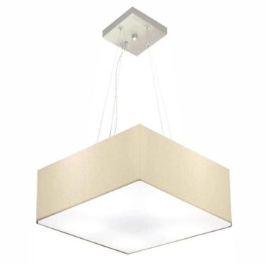 Imagem de Lustre Pendente Quadrado Md-4194 Cúpula Em Tecido 12/40x40cm Algodão Crú - Bivolt