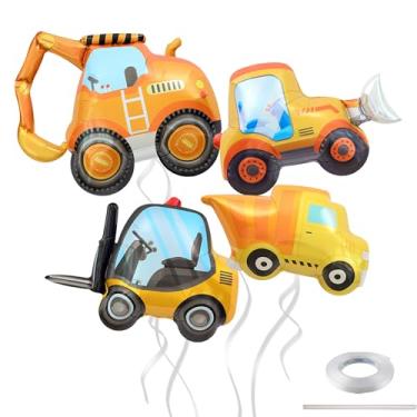 Imagem de 4Pcs Construction Balloons, Construction Birthday Party Supplies, Large Engineering Vehicle Excavator Dump Truck Tractor Forklift Foil Balloons for Kids Boys Construction Themed Party Decorations
