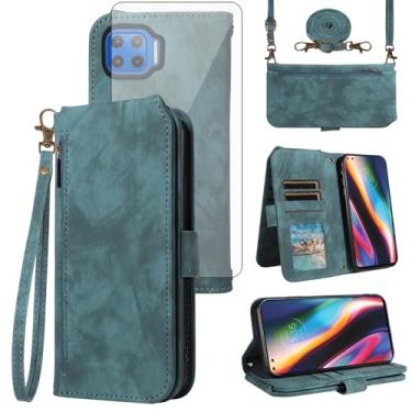 Imagem de Asuwish Capa para celular Motorola Moto One 5G/One5G UW/Moto G G5 Plus com protetor de tela de vidro temperado, alça transversal, suporte para cartão One Lite XT2075-1 feminino masculino azul