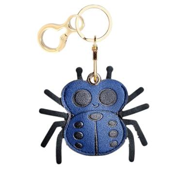 Imagem de Capa de couro compatível com AirTag, linda capa protetora com chaveiro, rastreador GPS antiarranhões para chaves, bolsa, animais de estimação, mochila (azul aranha)