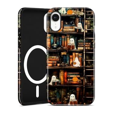 Imagem de Jusy Capa de telefone compatível com MagSafe Halloween para iPhone XR, linda estética magnética macia TPU e capa protetora de policarbonato rígido para mulheres e meninas - folha de bordo