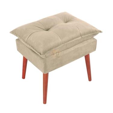 Imagem de Vit Decor Puff Quadrado Bege com Almofada Capitonê e Pés de Madeira Palito - Banqueta Decorativa Acolchoada para Sala, Quarto e Penteadeira - 40cm Comprimento x 55cm Largura (Bege)