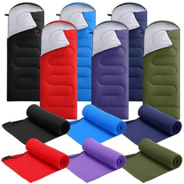 Imagem de Hahafelt Pacote com 6 sacos de dormir de acampamento a granel com forro de lã para adultos, bolsa de dormir leve à prova d'água para todas as estações com saco de compressão para caminhadas, viagens
