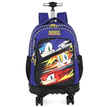 Imagem de Mochila Com 4 Rodas Grande Espaçosa Escolar Menino Sonic - Luxcel, Azu