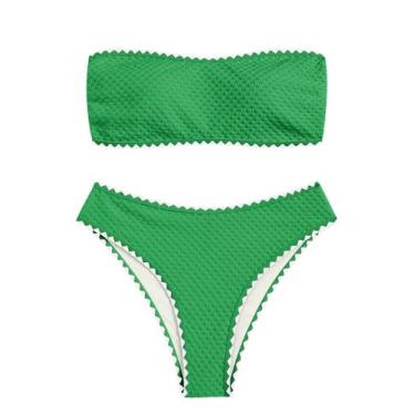 Imagem de Conjunto de biquíni ZAFUL feminino de corte alto sem alças verde S