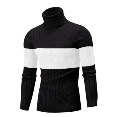 Imagem de Suéter masculino QZH.DUAO, de gola alta, colorido, bloco, slim fit, pr
