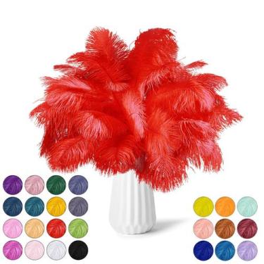 Imagem de Penas de avestruz NEWONG Red, 30 unidades, vaso natural de 28 a 35 cm,