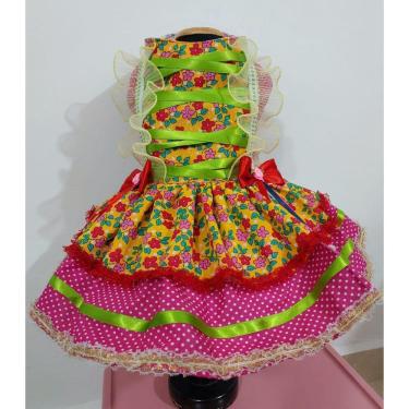 Imagem de Vestido Pet Festa Junina Florido Com Rendas - Tamanho M