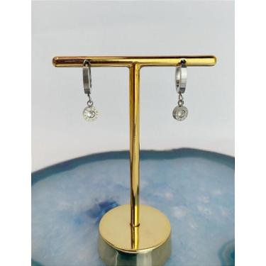 Imagem de Brinco Click Redondo com Zircônia Pequeno em Aço Inox - 1 Par - no-bra