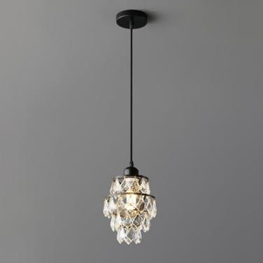 Imagem de Lustre Pequeno Lustre de Cristal Pendente Luminária Pendente Teto V-intage Ouro Cristal Pendente Iluminação Bar Moderno Fazenda Cozinha Ilha Luz para Sala de Jantar Quarto Corredor, Preto